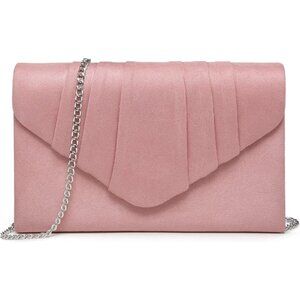 Women's 1-Velvet Pink Evening Pleated Envelope Clutch Bag for Wedding Party
